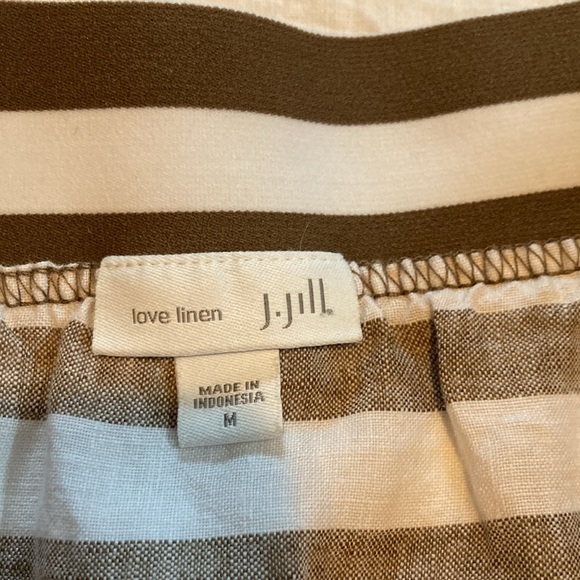 J Jill Love  100% Linen Brown and White Striped Midi Pull Up Skirt - Picture 6 of 8